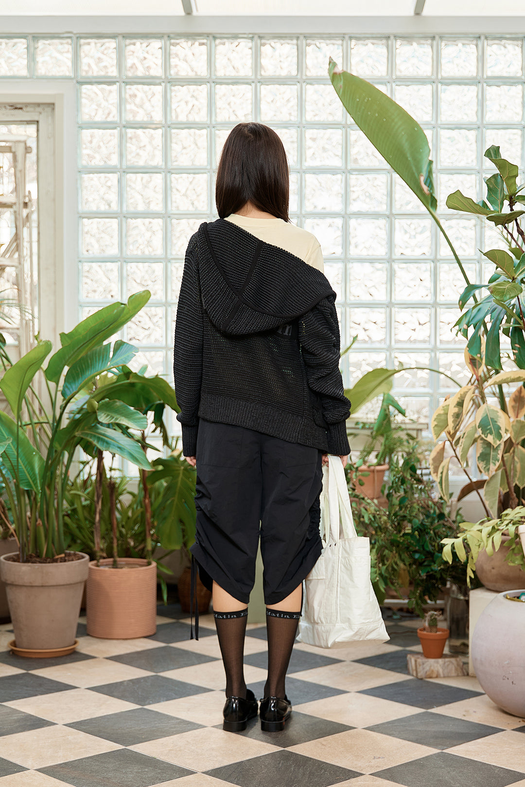Matin Kim Two Tone Mesh Knit Hoody — Black
