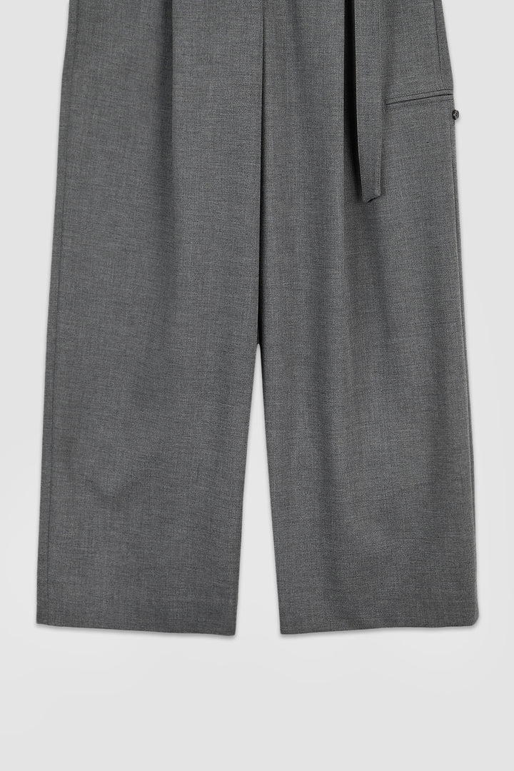 KIMMATIN Diagonal Zipper Belted Pants — Gray