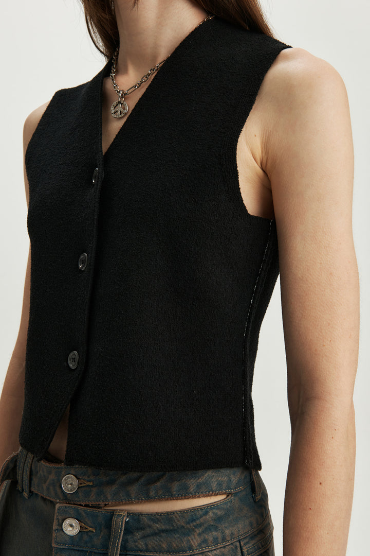 KIMMATIN Button Point Knit Vest — Black