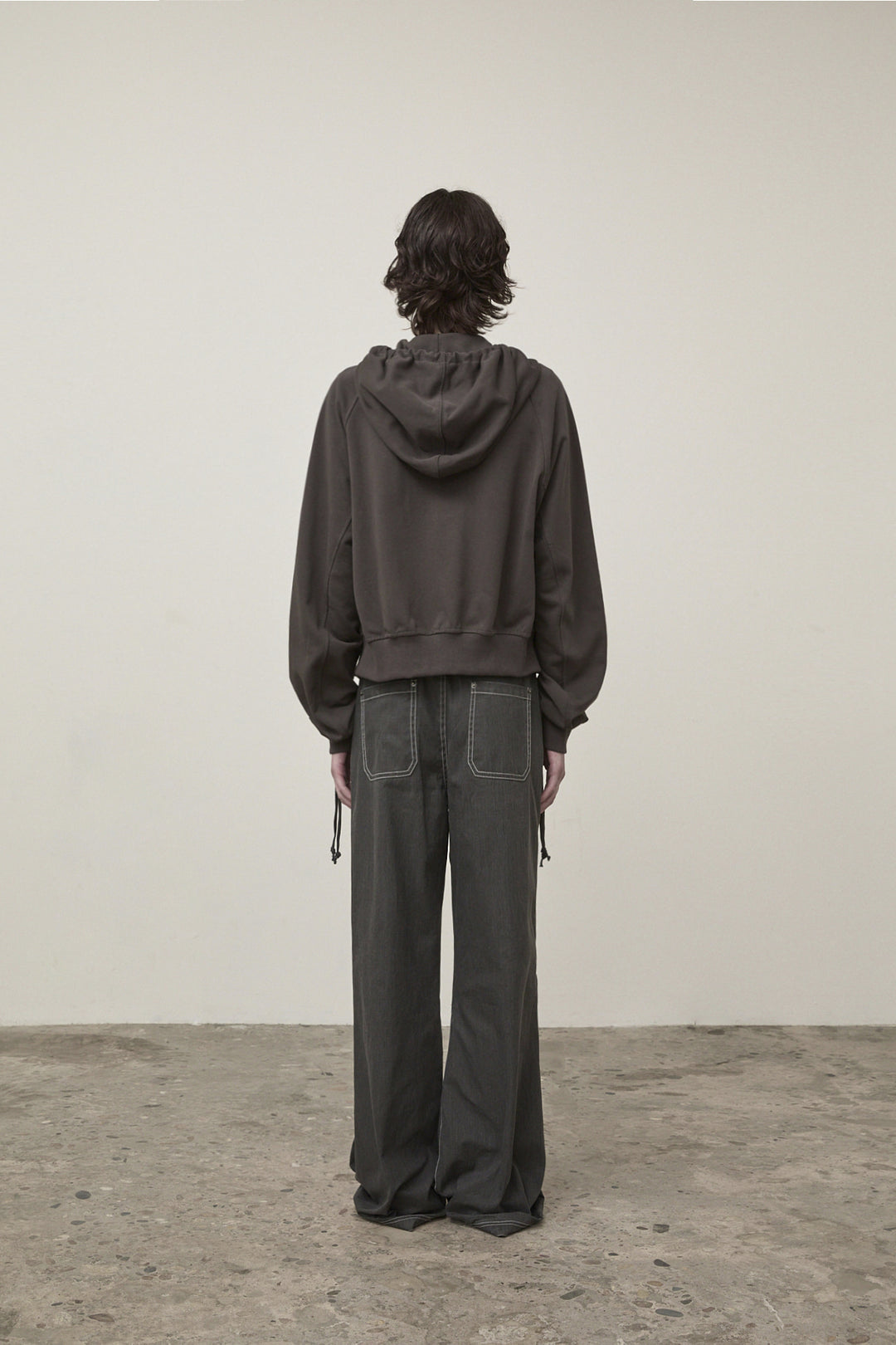 Matin Kim Sleeve String Detail Zip Hoody — Charcoal
