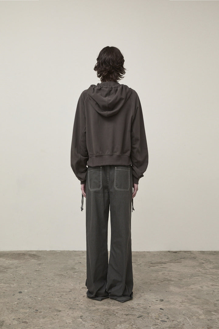 Matin Kim Sleeve String Detail Zip Hoody — Charcoal