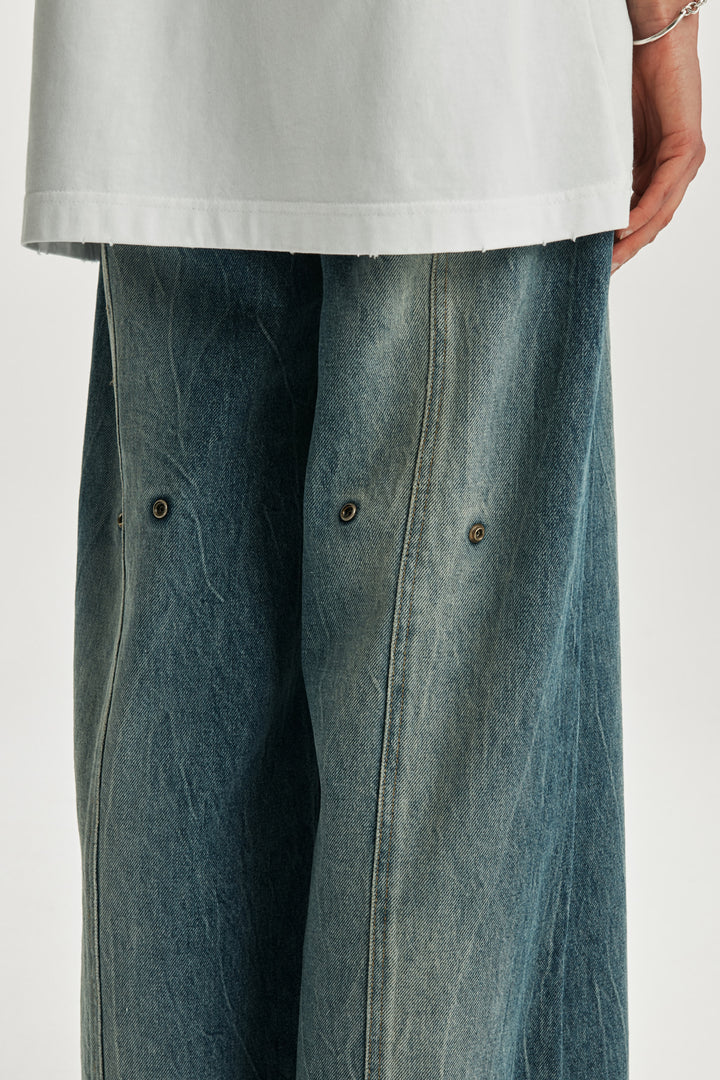 KIMMATIN Pintuck Wide Denim Pants — Blue