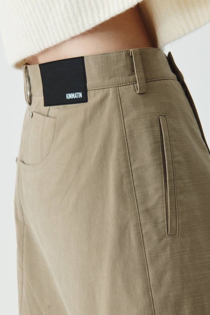KIMMATIN Unbalance Cotton Flare Skirt — Beige