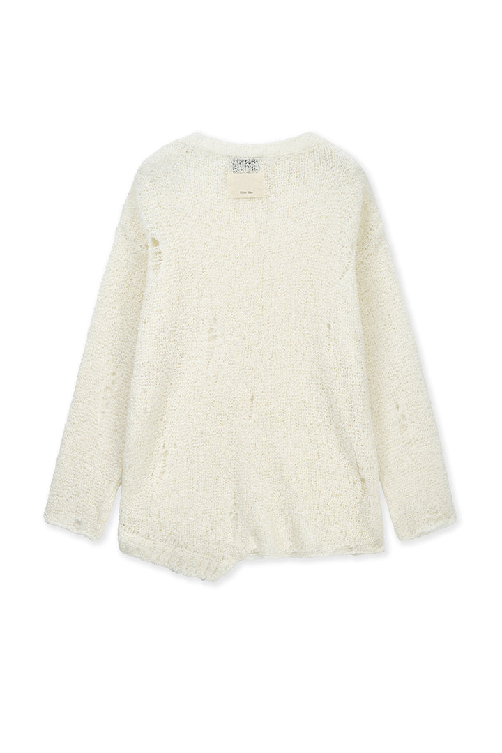 Matin Kim Asymmetric Damaged Knit Pullover — Ivory
