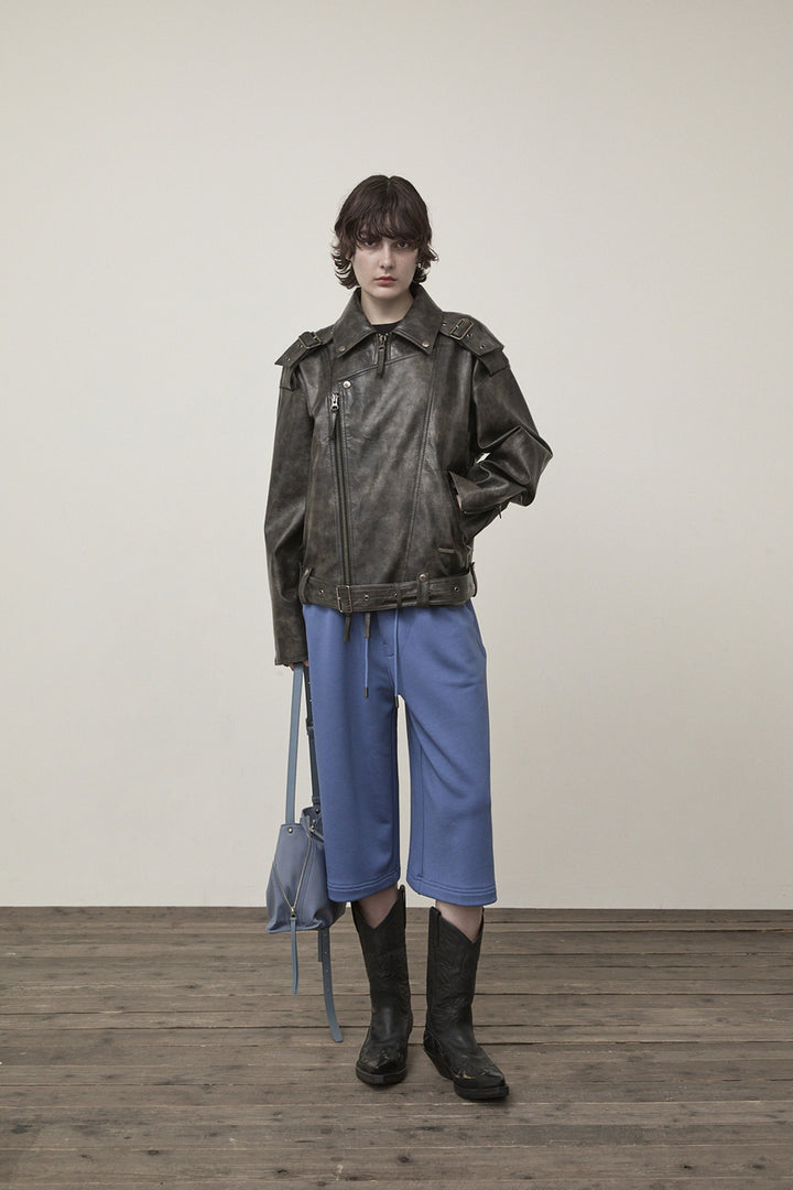 Matin Kim Faux Leather Belted Rider Jumper — Charcoal