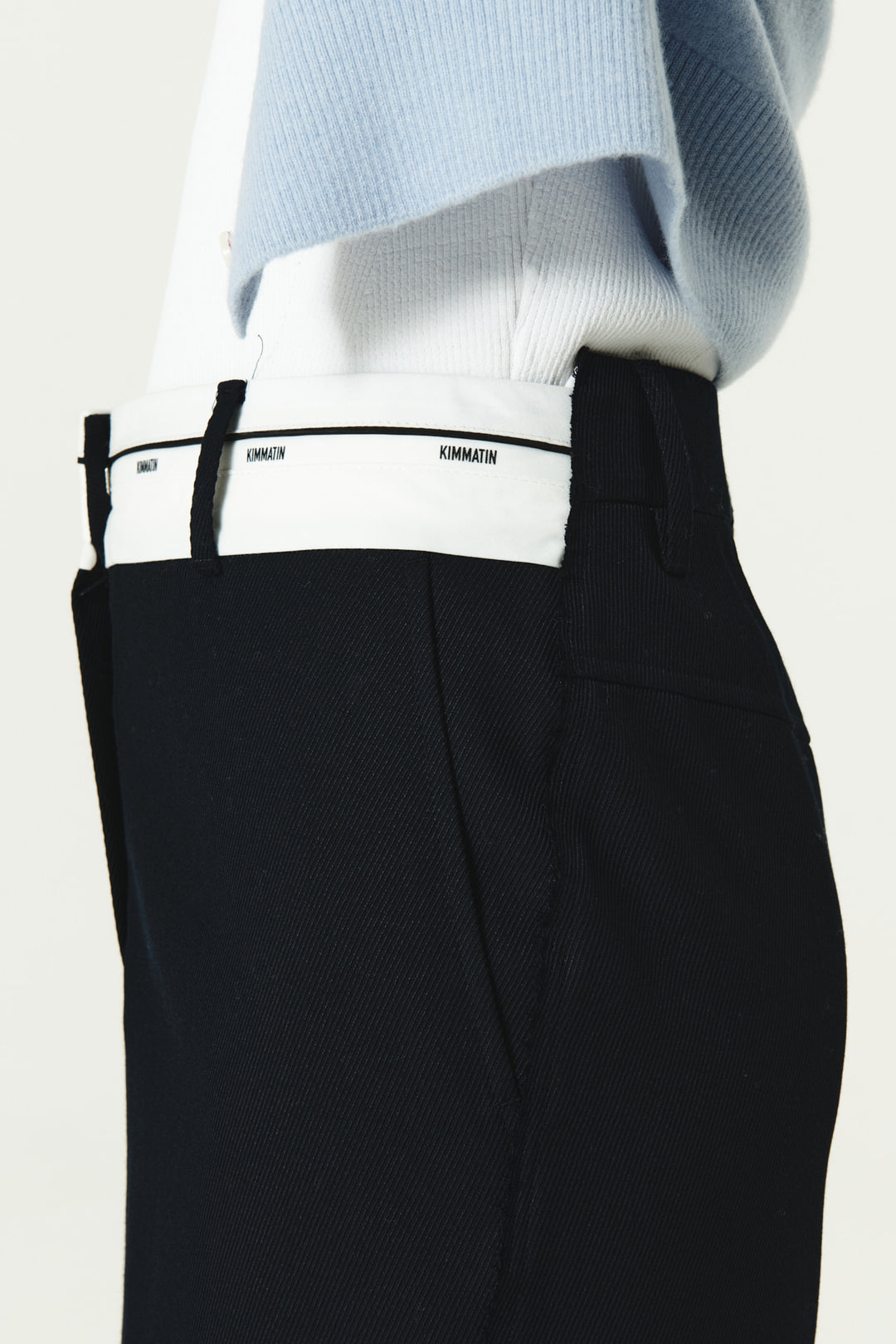 KIMMATIN Foldover Twill Wool Skirt — Navy blue