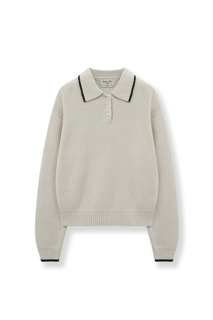 Matin Kim Back Logo Collar Knit Top — Ivory