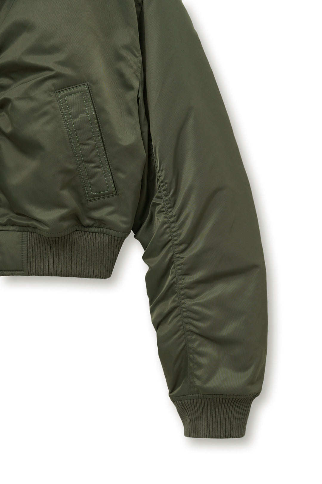 Matin Kim Appliqué Logo Shirring Bomber Jacket — Khaki