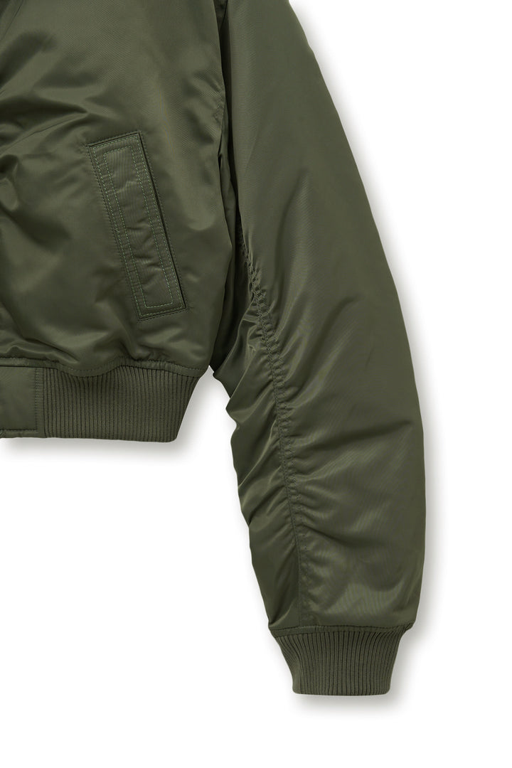 Matin Kim Appliqué Logo Shirring Bomber Jacket — Khaki