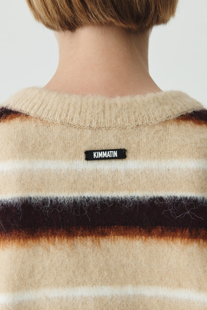 KIMMATIN Multi Stripe Mohair Knit Pullover — Beige