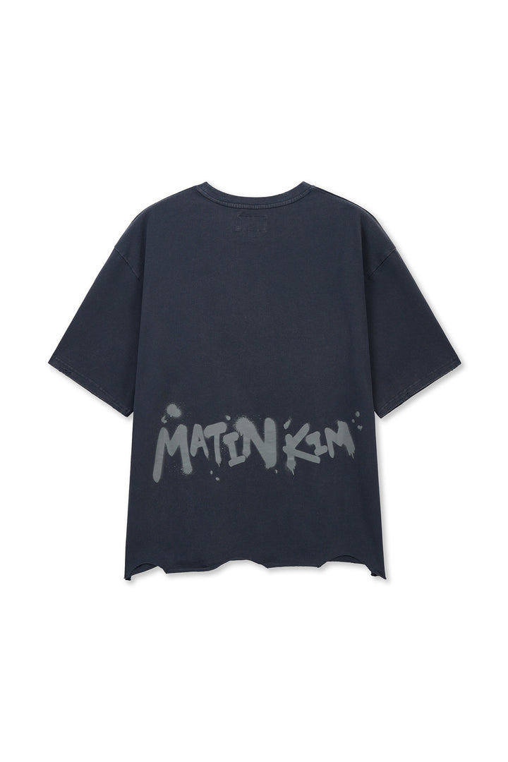 Matin Kim Raw Cut Graffiti Logo Top — Navy blue