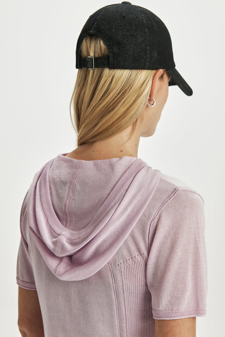 KIMMATIN Hoody Point Half Sleeve Knit Zip Up — Pink