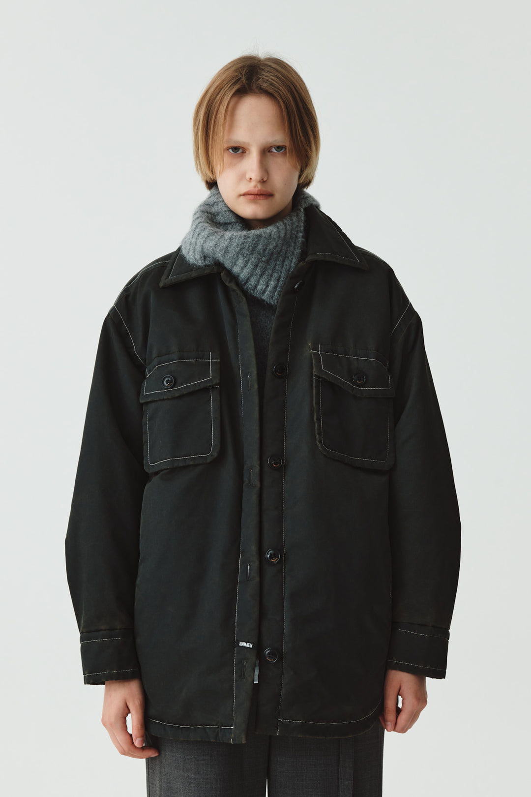 KIMMATIN Pocket Point Padded Shirt Jumper — Brown