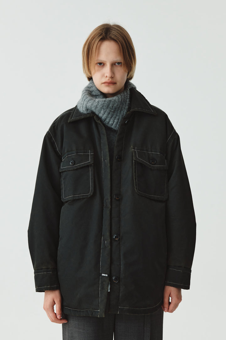 KIMMATIN Pocket Point Padded Shirt Jumper — Brown