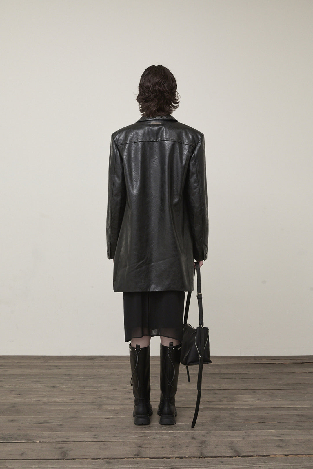 Matin Kim Faux Leather Half Double Jacket — Black