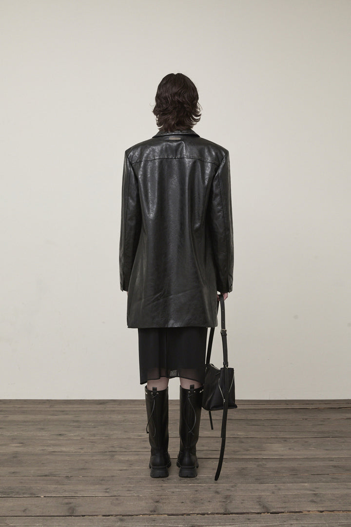 Matin Kim Faux Leather Half Double Jacket — Black