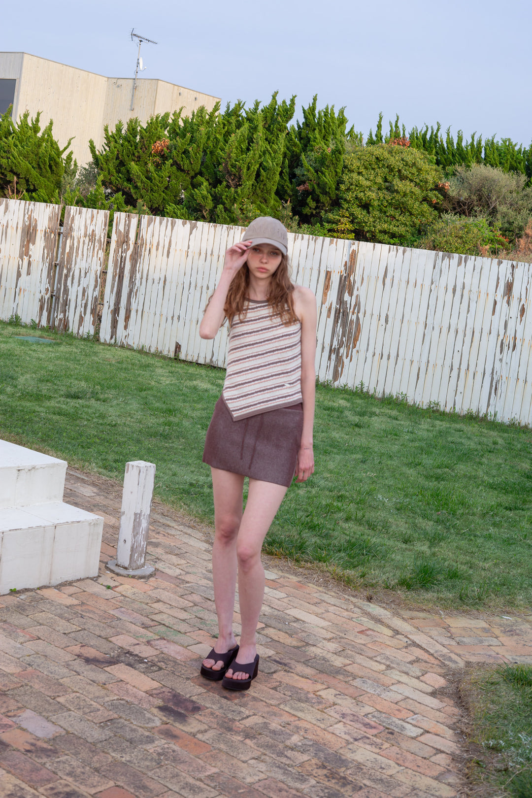 Matin Kim Multi Stripe Sleeveless Knit Top — Brown
