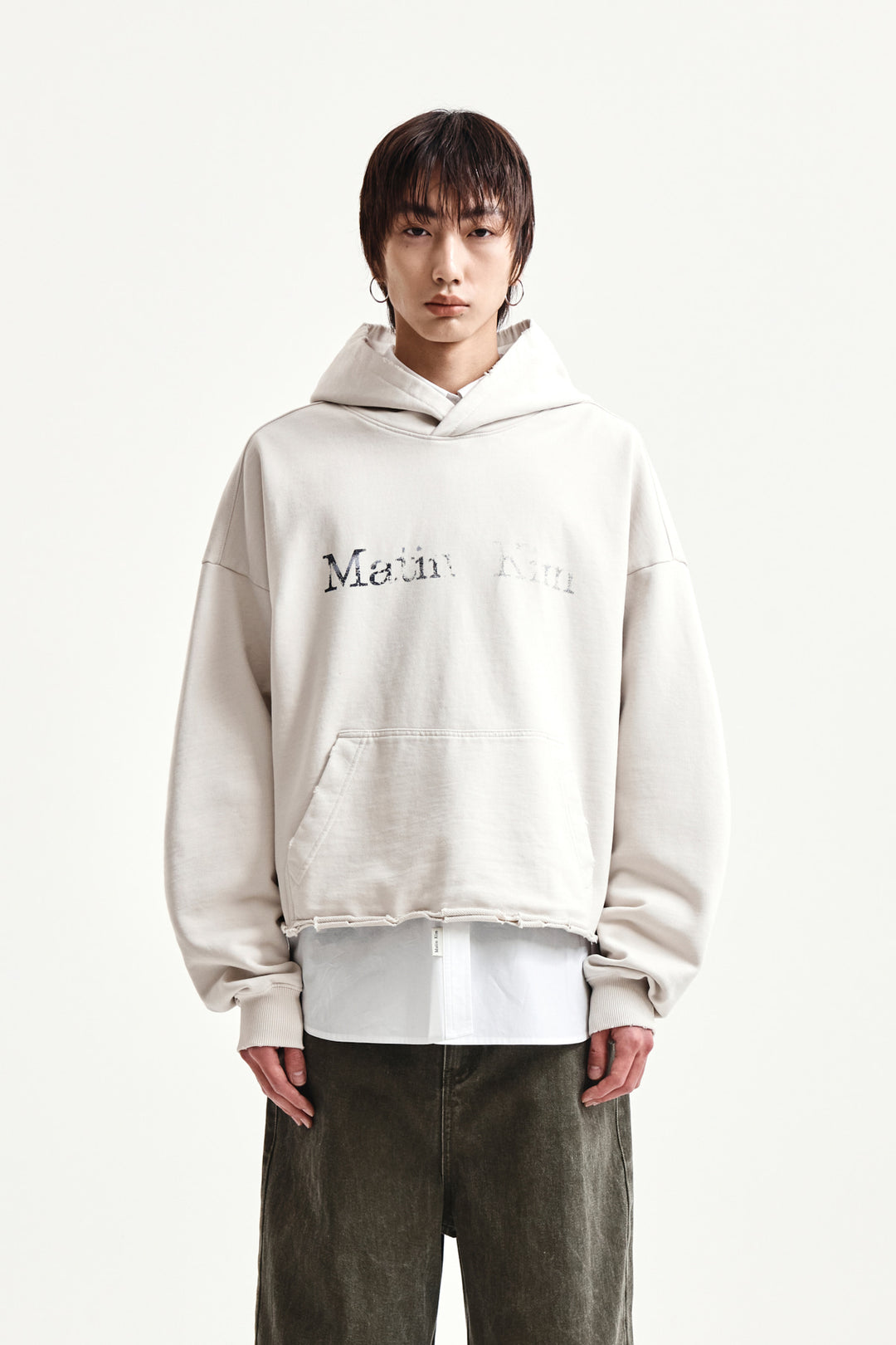Matin Kim Raw Edge Hem Sweat Hoody — Beige