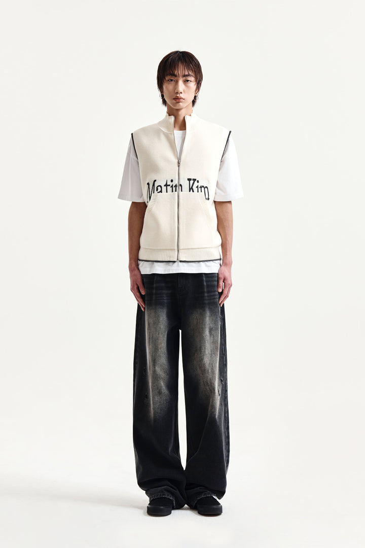 Matin Kim Spell Point Knit Zip Up Vest — Ivory