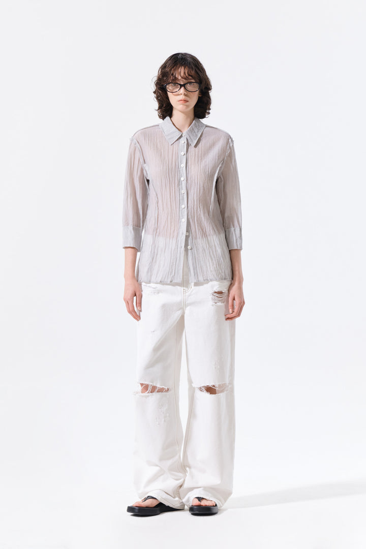 Matin Kim Raw Edge Crinkle Blouse — Light Grey