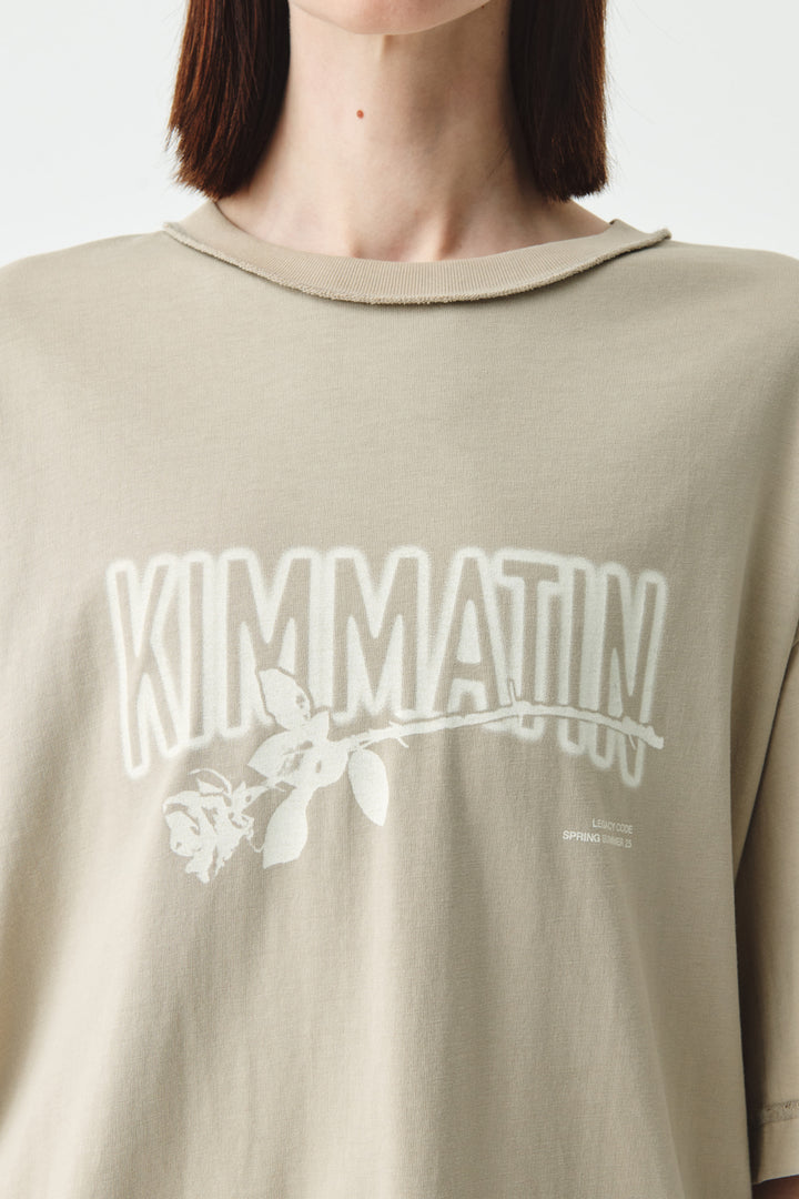 KIMMATIN Rose Print Oversize Tee — Beige