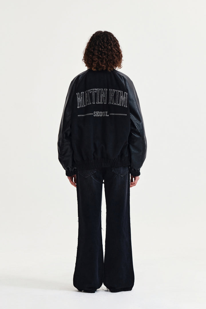 Matin Kim Faux Leather Point Jumper — Black
