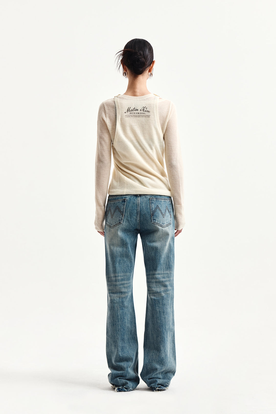 Matin Kim Washed Point Boots Cut Denim — Blue