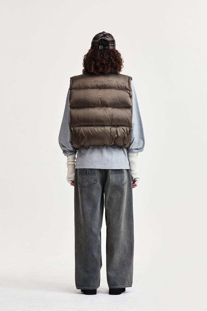 Matin Kim Back Logo Wide Denim — Smoke — Blue