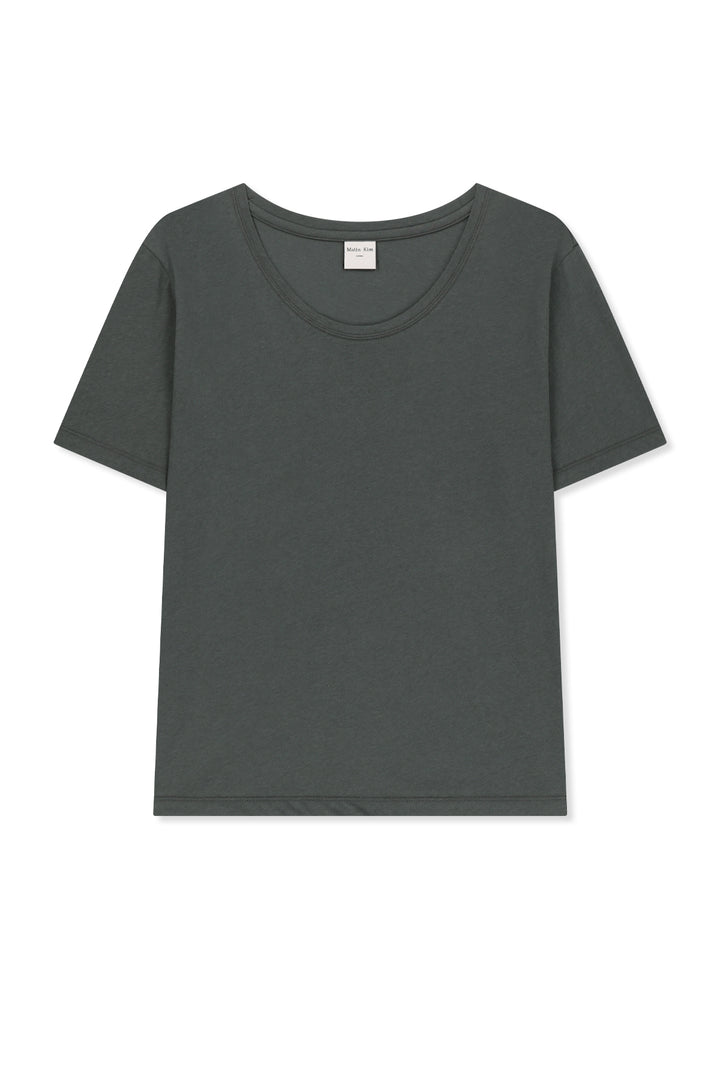 Matin Kim Label Point U Neck Top — Charcoal