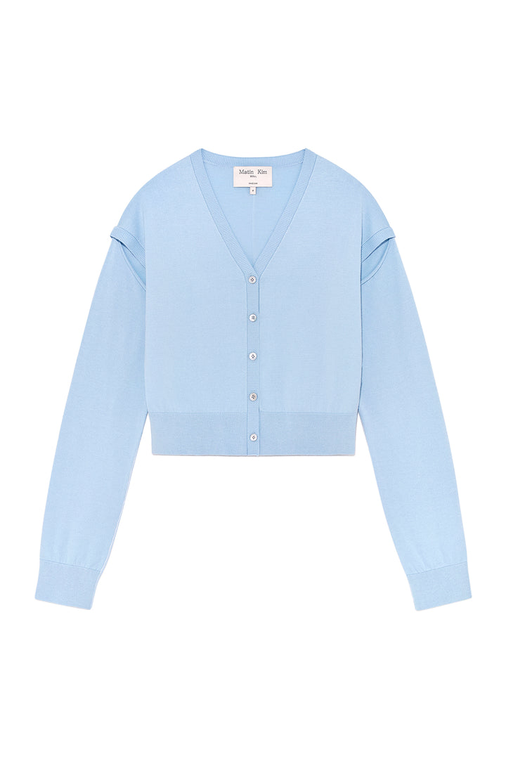 Matin Kim Slit Detail Button Cardigan — Light Blue