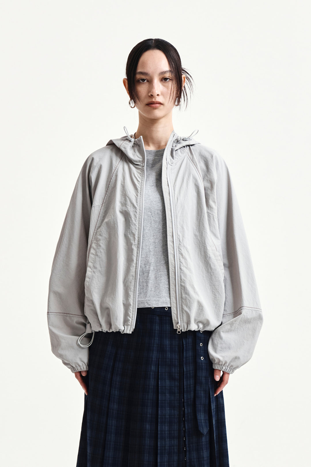 Matin Kim Cropped Back Logo Windbreaker — Beige