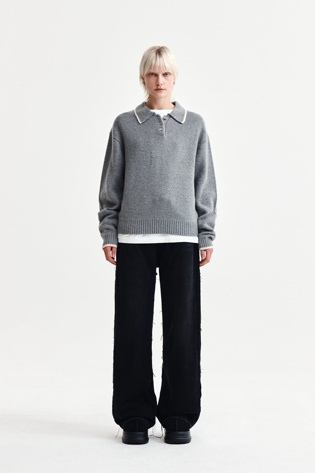 Matin Kim Back Logo Collar Knit Top — Gray