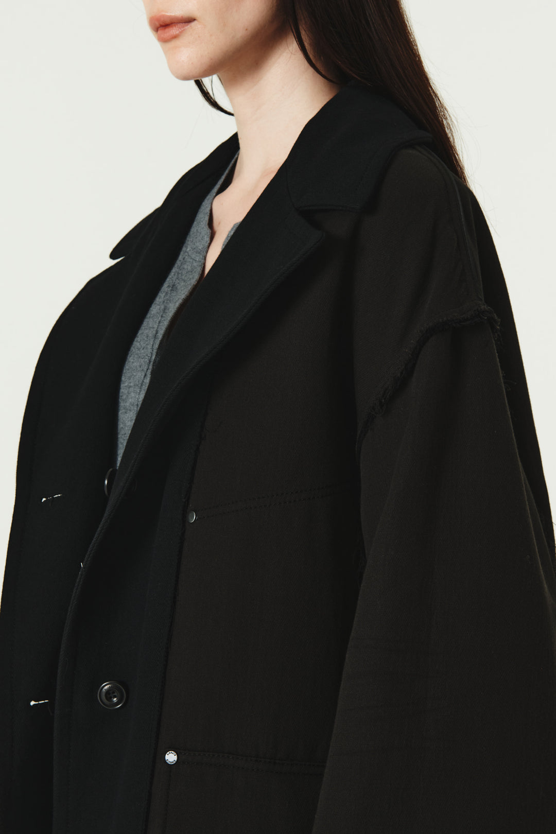 KIMMATIN Reversible Wool Cotton Oversized Coat — Black