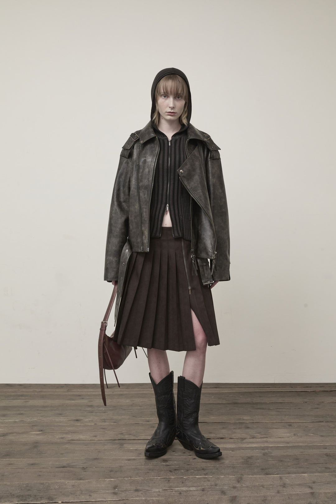Matin Kim Faux Leather Belted Rider Jumper — Charcoal
