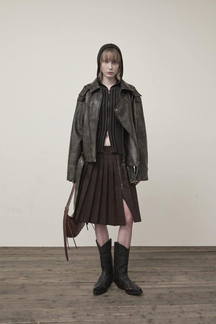 Matin Kim Faux Leather Belted Rider Jumper — Charcoal