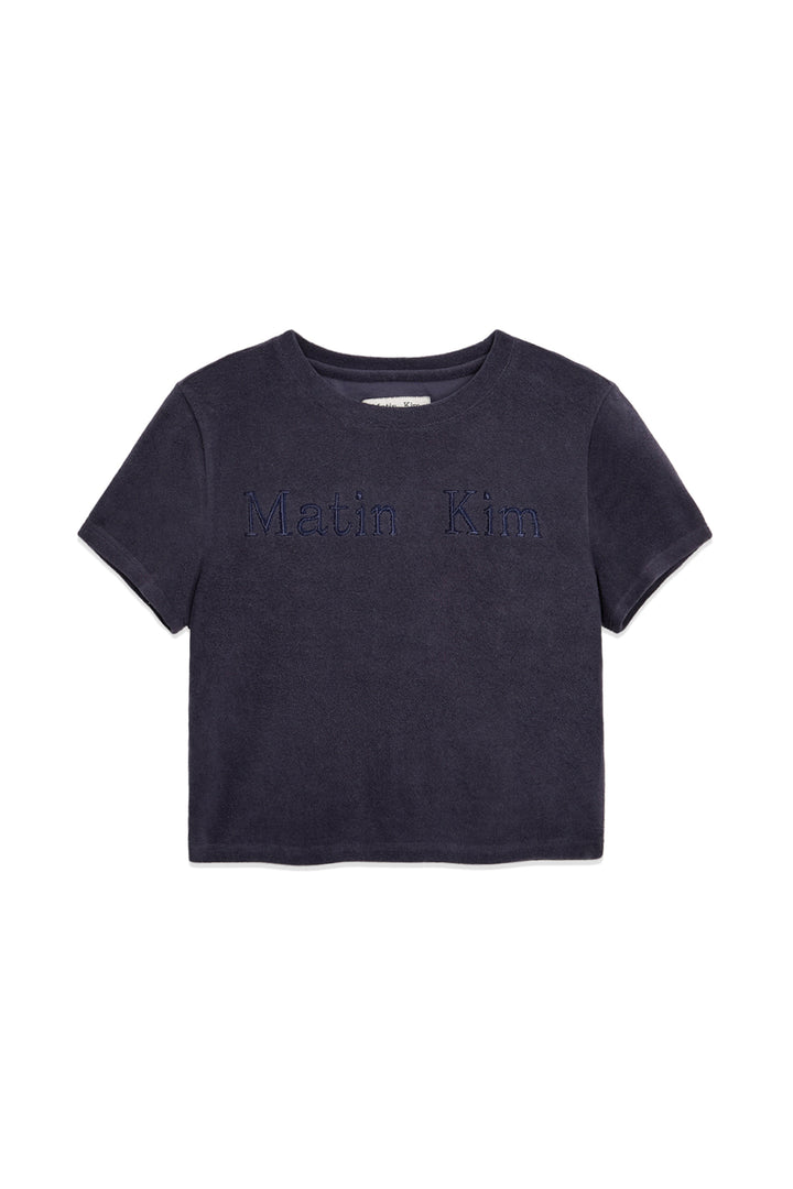Matin Kim Logo Point Terry Crop Top — Navy blue