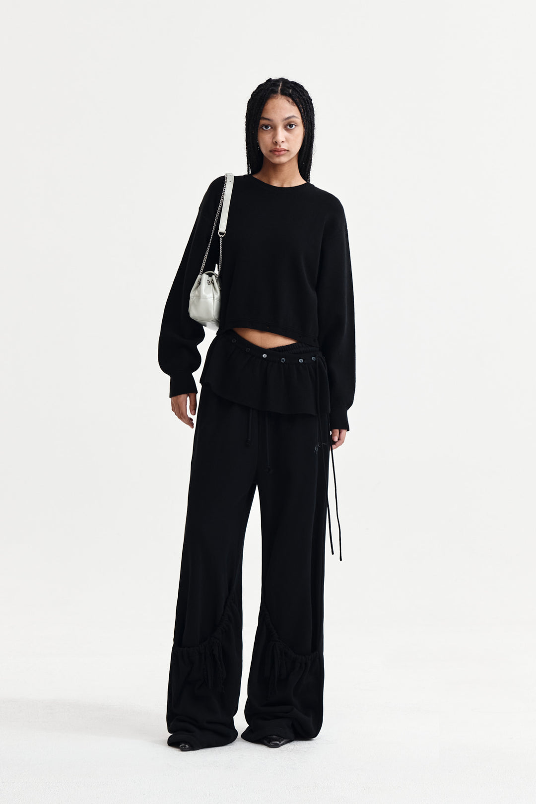 Matin Kim Detachable Skirt Knit Pullover — Black