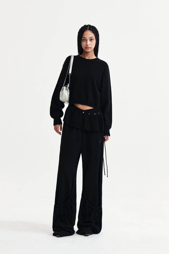 Matin Kim Detachable Skirt Knit Pullover — Black