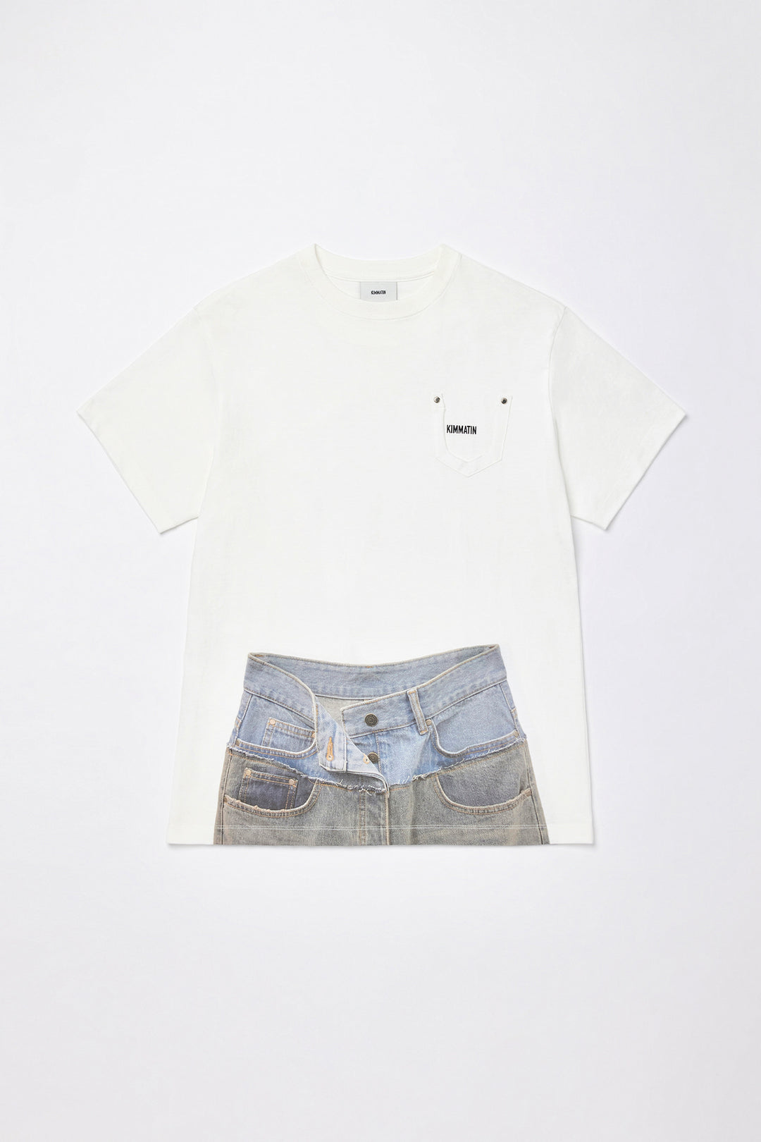 KIMMATIN Denim Printing Oversize Top — White