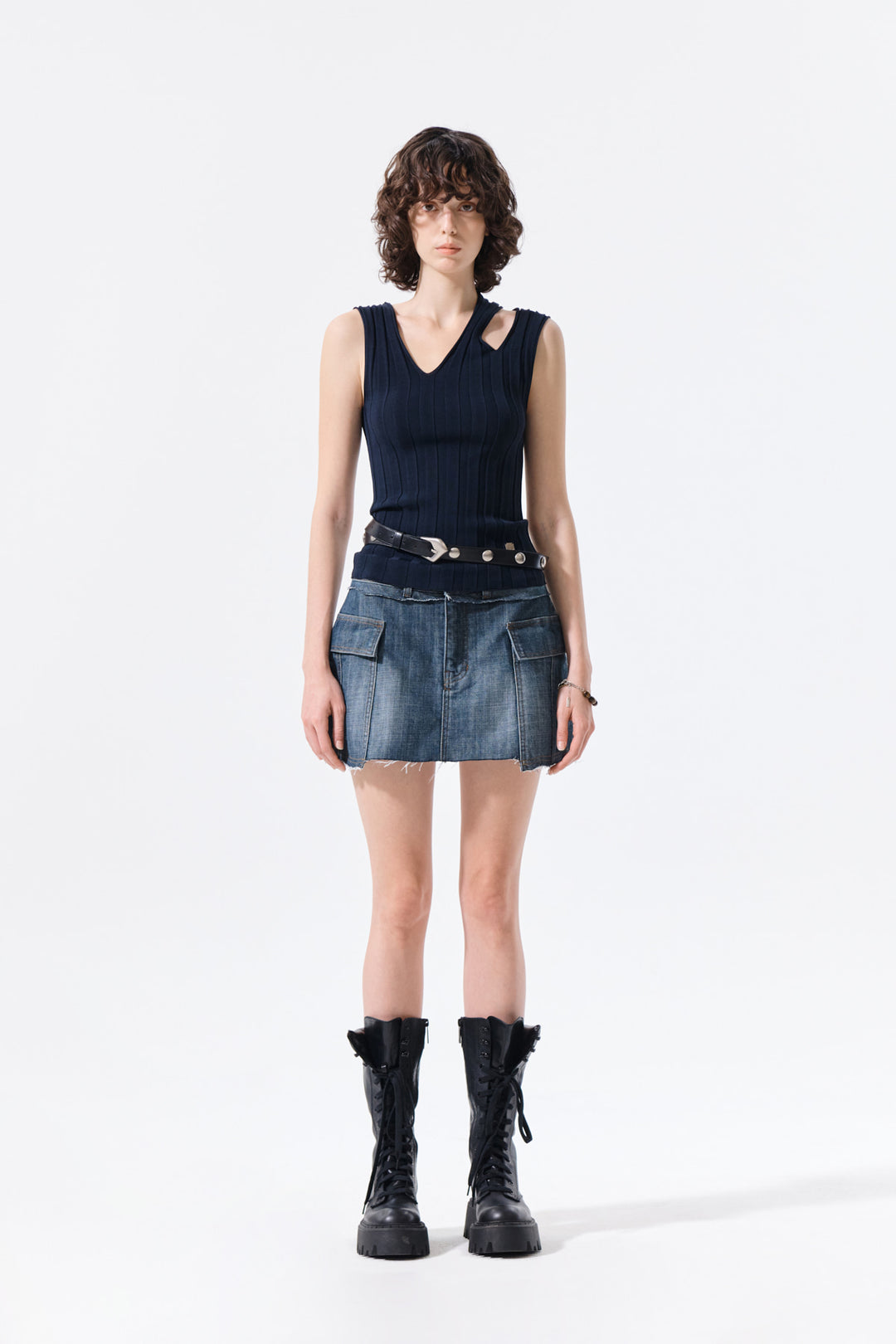 Matin Kim Cargo Mini Denim Skort — Blue