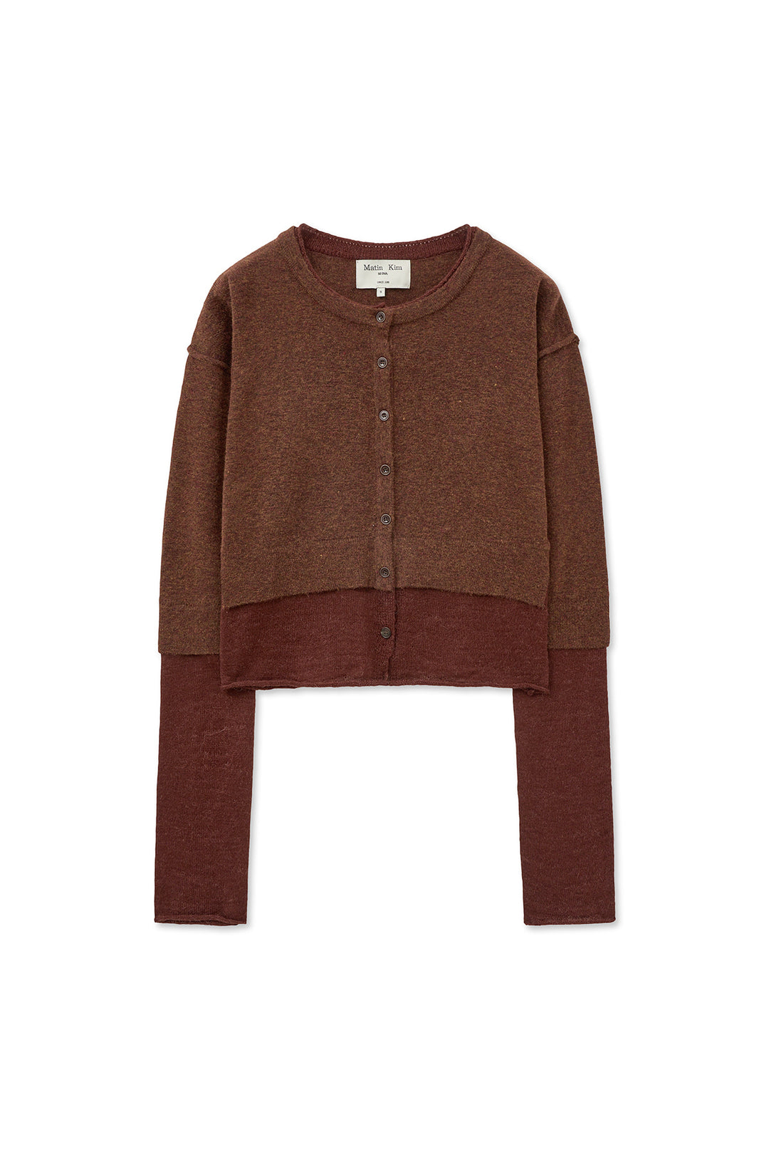 Matin Kim Layered Texture Knit Cardigan — Brown