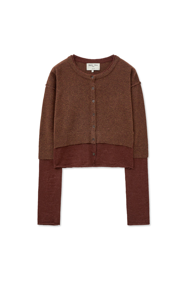 Matin Kim Layered Texture Knit Cardigan — Brown