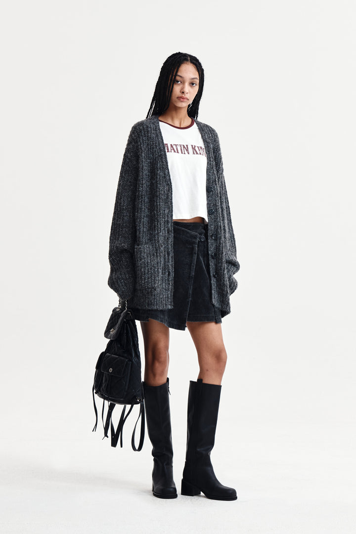 Matin Kim Side Button Point Overfit Cardigan — Charcoal