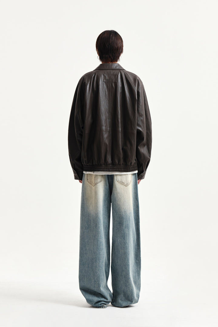 Matin Kim Small Logo Faux Leather Zip-Up — Brown