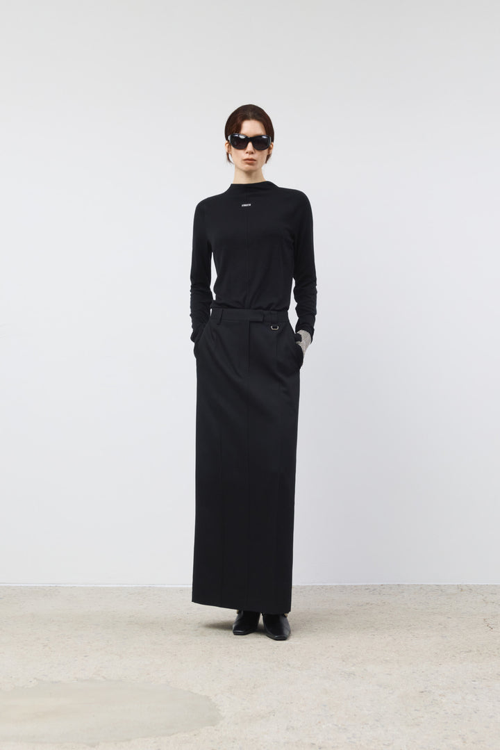 KIMMATIN Back Double Waist Maxi Skirt — Black