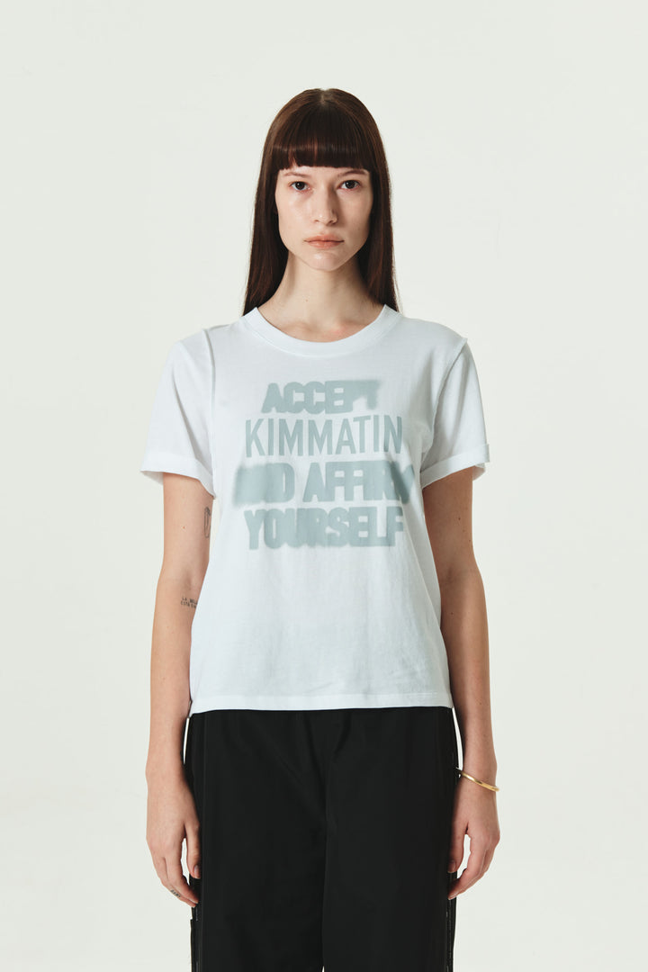 KIMMATIN Sleeve Foldover Lettering Point Top — White