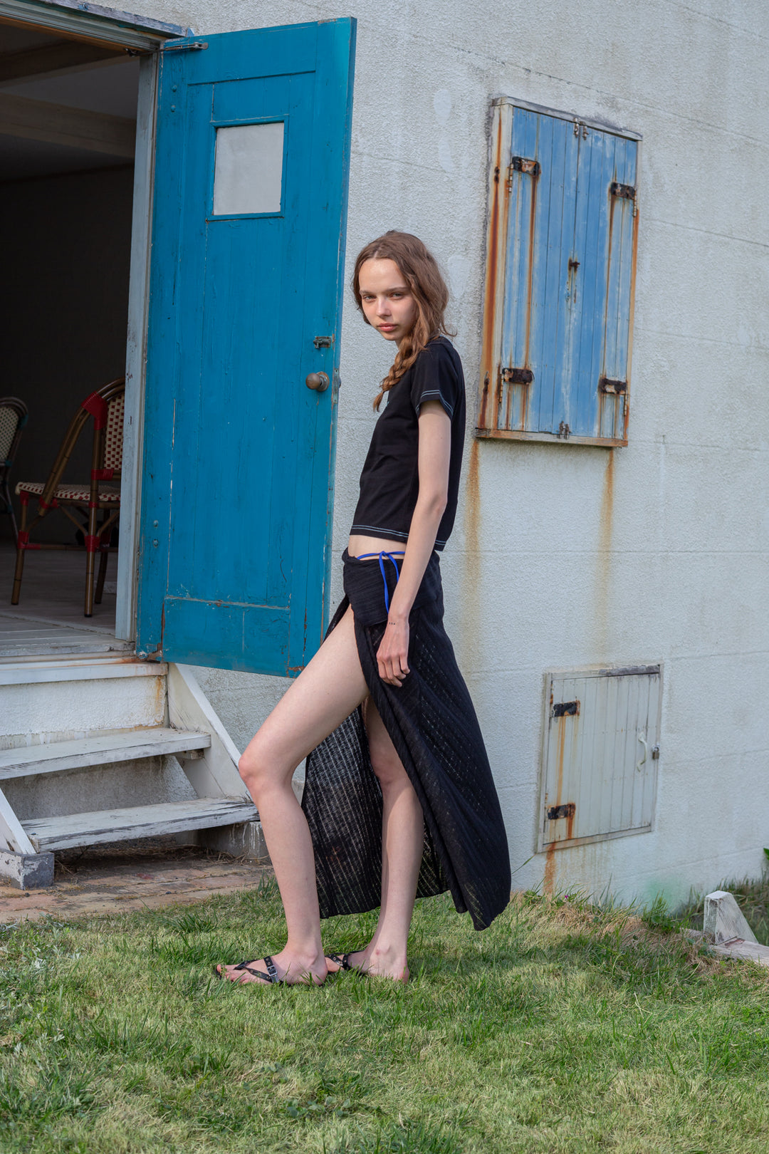 Matin Kim Foldover Layered Maxi Wrap Skirt — Black
