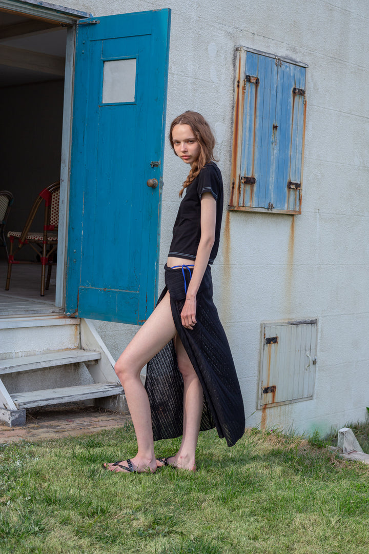 Matin Kim Foldover Layered Maxi Wrap Skirt — Black