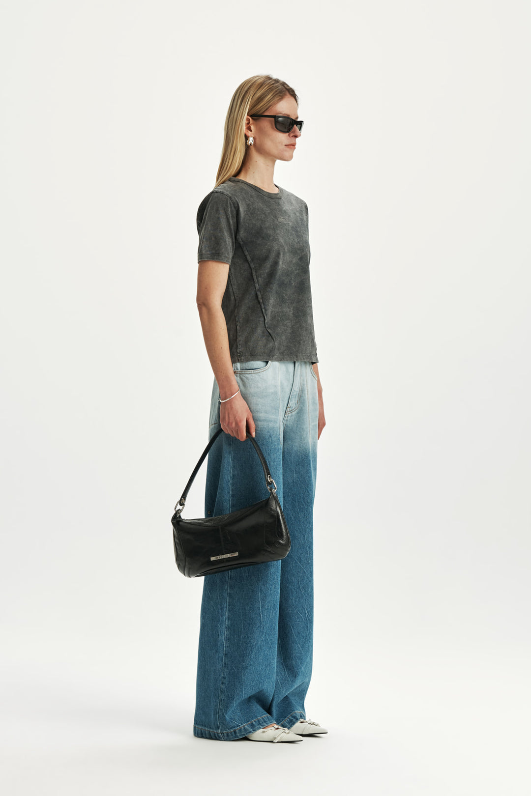 KIMMATIN Pintuck Wide Denim Pants — Light Blue