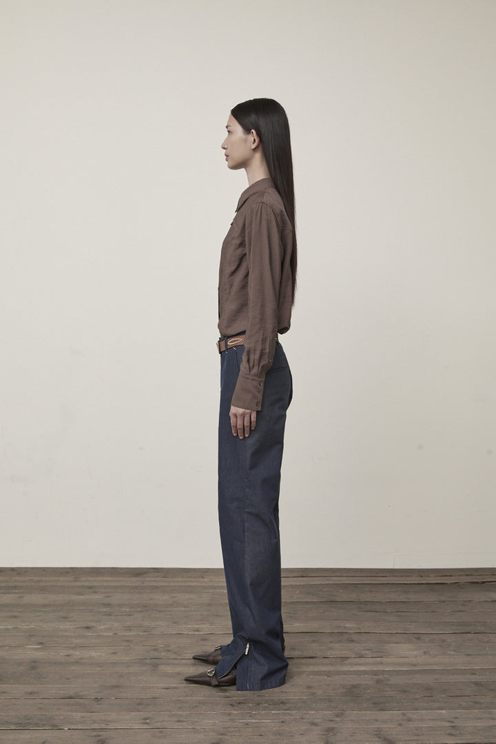 Matin Kim Pocket Line Point Shirt — Brown
